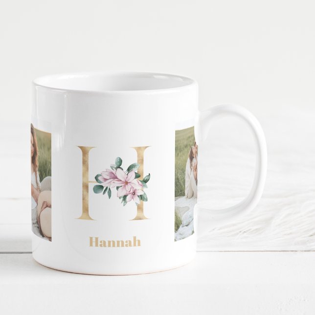 Modern Guld Brev H Flower | Två fotomonogram Kaffemugg (Skapare uppladdad)