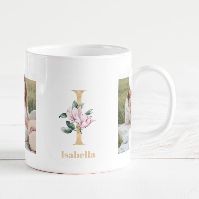 Modern Guld Brev I Flower | Två fotomonogram Kaffemugg (Skapare uppladdad)