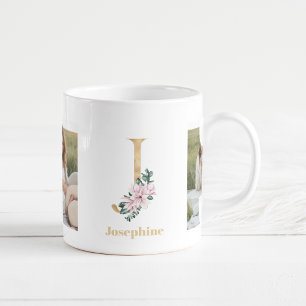 Modern Guld Brev J Flower   Två fotomonogram Kaffemugg