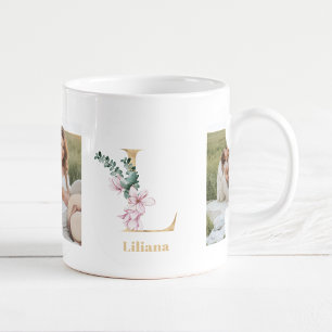 Modern Guld Brev L Flower   Två fotomonogram Kaffemugg