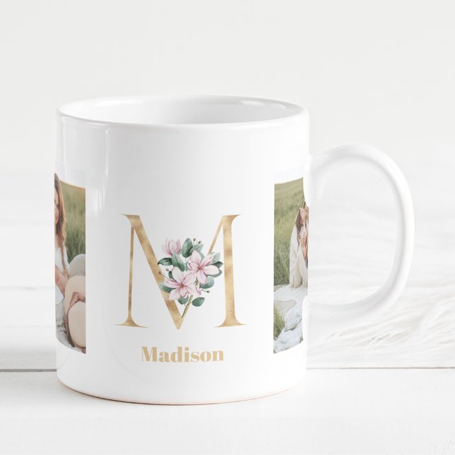 Modern Guld Brev M Flower | Två fotomonogram Kaffemugg (Skapare uppladdad)