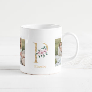 Modern Guld Brev P Flower Två fotomonogram Kaffemugg