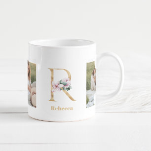 Modern Guld Brev R Flower   Två fotomonogram Kaffemugg