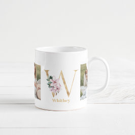 Modern Guld Brev W Flower | Två fotomonogram Kaffemugg