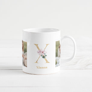 Modern Guld Brev X Flower Två fotomonogram Kaffemugg