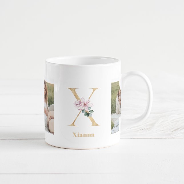 Modern Guld Brev X Flower | Två fotomonogram Kaffemugg (Skapare uppladdad)