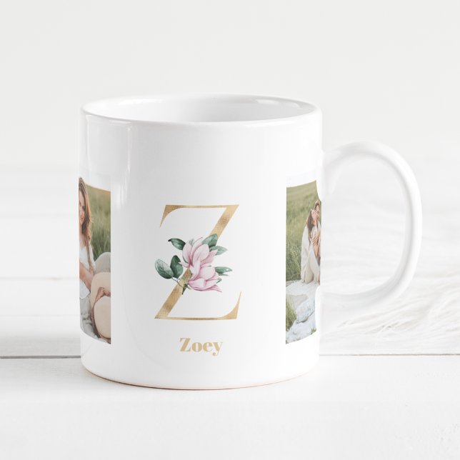 Modern Guld Brev Z Flower | Två fotomonogram Kaffemugg (Skapare uppladdad)
