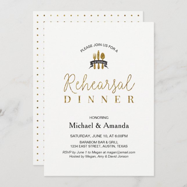 Modern Guld Bröllop-repetitionskort för sommartid Inbjudningar (Fram/baksida)