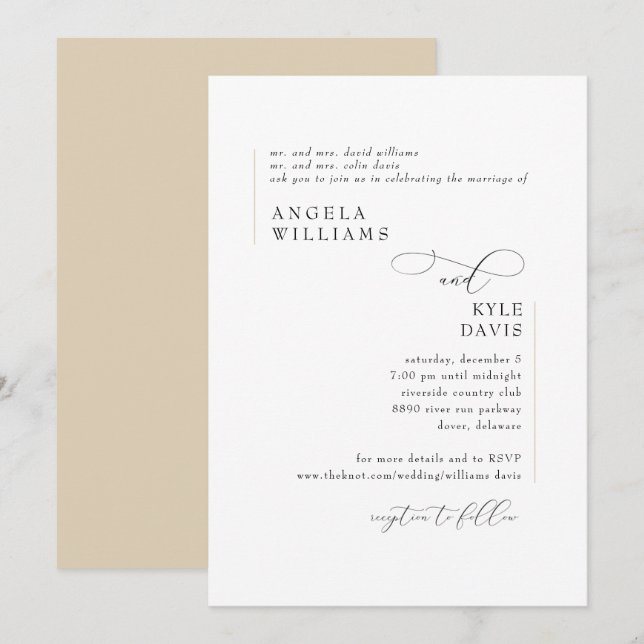 Modern Guld bröllopsinbjudan Inbjudningar (Fram/baksida)