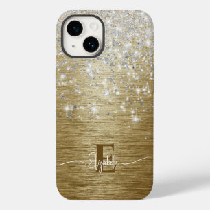 Modern Guld Brushed Metall Silver Glitter Monogram