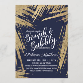 Modern Guld Brushstrokes Navy Blue Brunch Bubly Inbjudningar