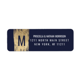 Modern Guld Brushstrokes Navy Blue Chic Adress Returadress Etikett