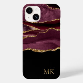 Modern Guld & Burgundy Marble Agate Monogram