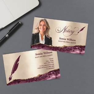 Modern Guld Burgundy Notary Loan Signing Agent Visitkort