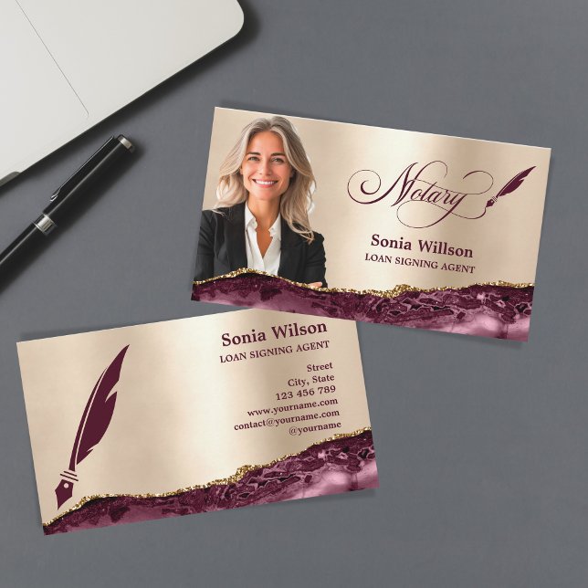 Modern Guld Burgundy Notary Loan Signing Agent Visitkort (Skapare uppladdad)