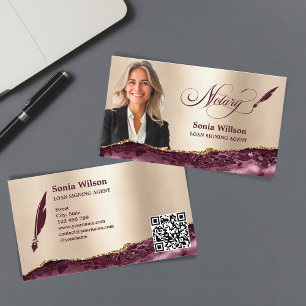 Modern Guld Burgundy Notary Loan Signing QR-kod Visitkort