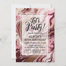 Modern Guld Burgundy Rosa Marble Fluid Birthday Inbjudningar
