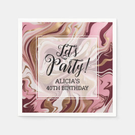 Modern Guld Burgundy Rosa Marble Fluid Birthday Pappersservett