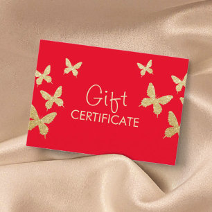 Modern Guld Butterflies Big Red Gift-certifikat Rabattkort