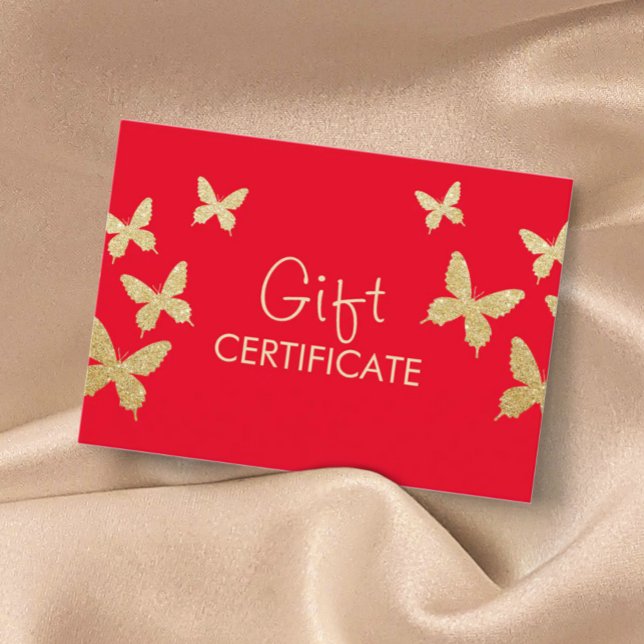 Modern Guld Butterflies Big Red Gift-certifikat Rabattkort (Skapare uppladdad)