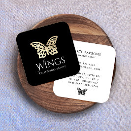 Modern Guld Butterfly Black Fyrkantigt Visitkort