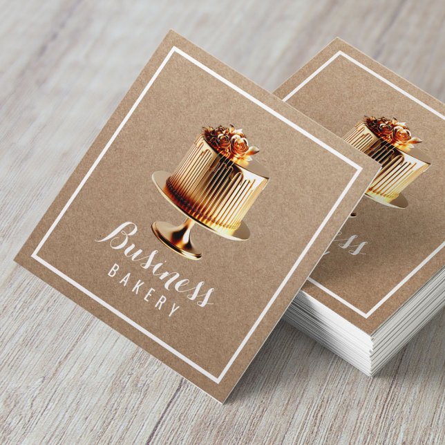 Modern Guld Cake Home Bakery (baksädesförlag) Chef Fyrkantigt Visitkort (Skapare uppladdad)