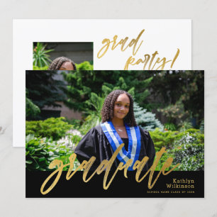 Modern Guld Calligraphy 2 Photo Studenten Inbjudningar