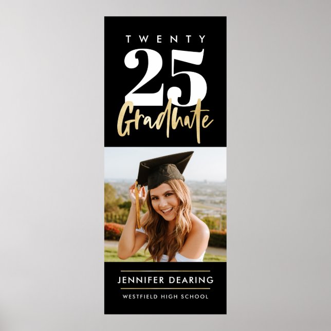 Modern Guld Calligraphy Photo Black Studenten Poster (Framsidan)