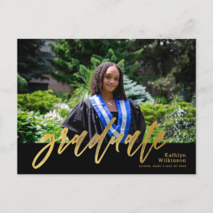 Modern Guld Calligraphy Simple Photo Studenten Inbjudan Vykort