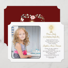 Modern Guld Chalice Photo Girl Heliga Communion Inbjudningar