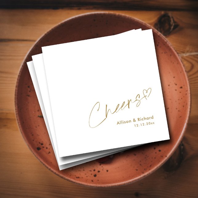 Modern Guld Cheers Hand Lettering: Elegant bröllop Pappersservett (Modern Gold Cheers Hand Lettering_ Elegant Wedding Napkins )