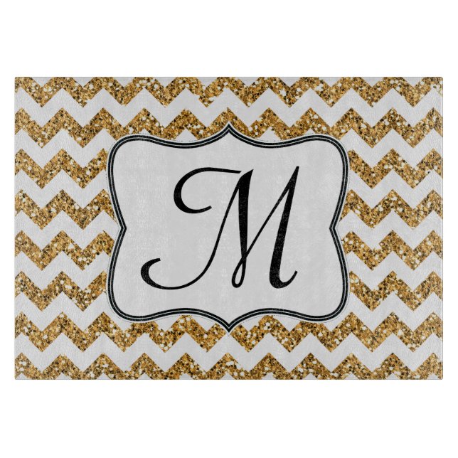 Modern Guld Chevron Monogram Glass Clearing Board (Framsidan)