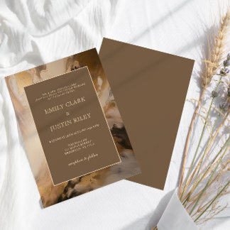 Modern Guld Chocolate Artistic Watercolor Bröllop Inbjudningar