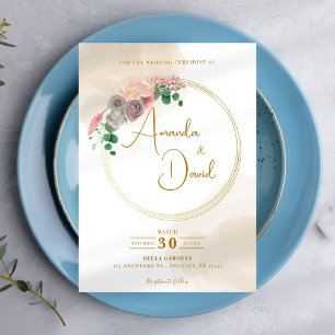 Modern Guld Circle Blommigt Bröllop Inbjudningar