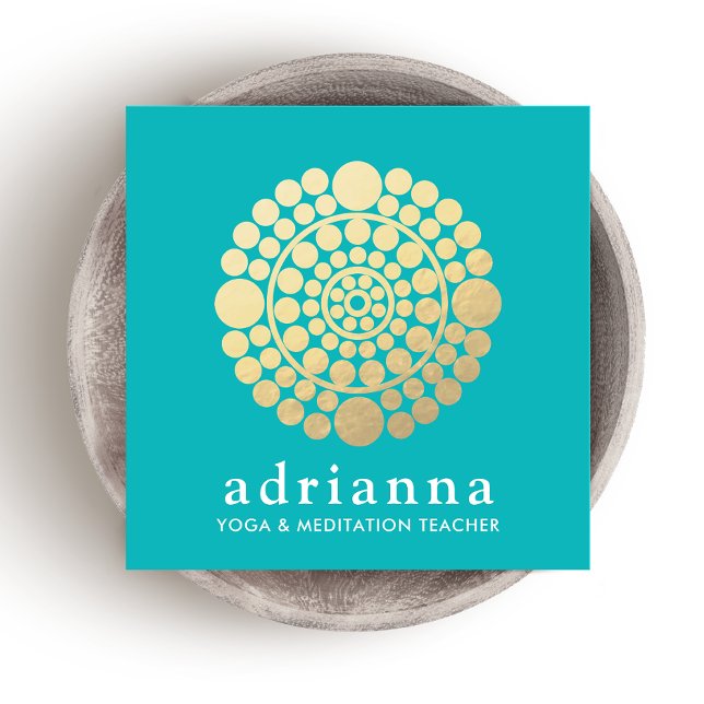 Modern Guld Circle Mandala Turcos Fyrkantigt Visitkort (Skapare uppladdad)