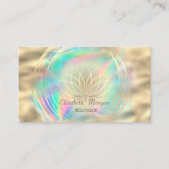 Modern Guld Cirklar Lotus Holografisk Bläck Visitkort (Framsida)