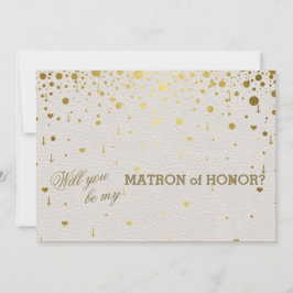 Modern Guld Confetti White Leather Matron of Honor Inbjudningar