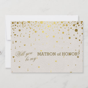 Modern Guld Confetti White Leather Matron of Honor Inbjudningar