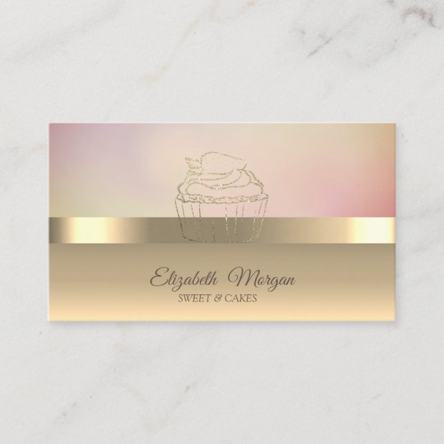 Modern guld cupcake jordgubbskonditori visitkort (Framsida)