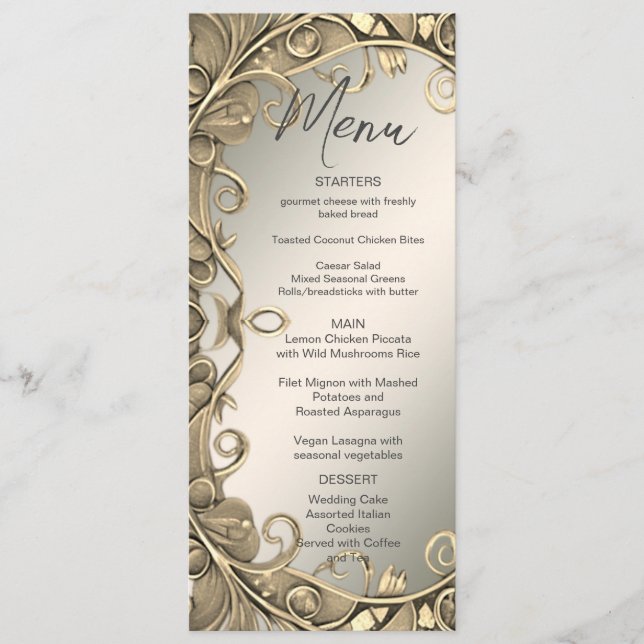 Modern Guld Decorative Bröllop Menu Meny (Framsida)