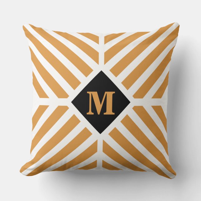 Modern Guld Diagonal Rand Monogram Kudde (Framsida)