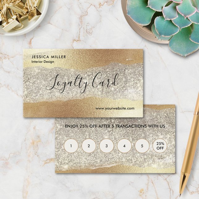 Modern Guld Diamant Glitter Falsk Folie Lyx Glam Lojalitetskort (In situ)