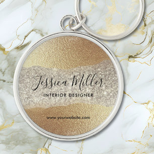 Modern Guld Diamant Glitter Falsk Folie Lyx Glam Rund Silverfärgad Nyckelring