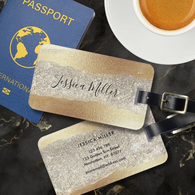 Modern guld diamant glitter faux folie lyx glam bagagebricka (Front and Back)