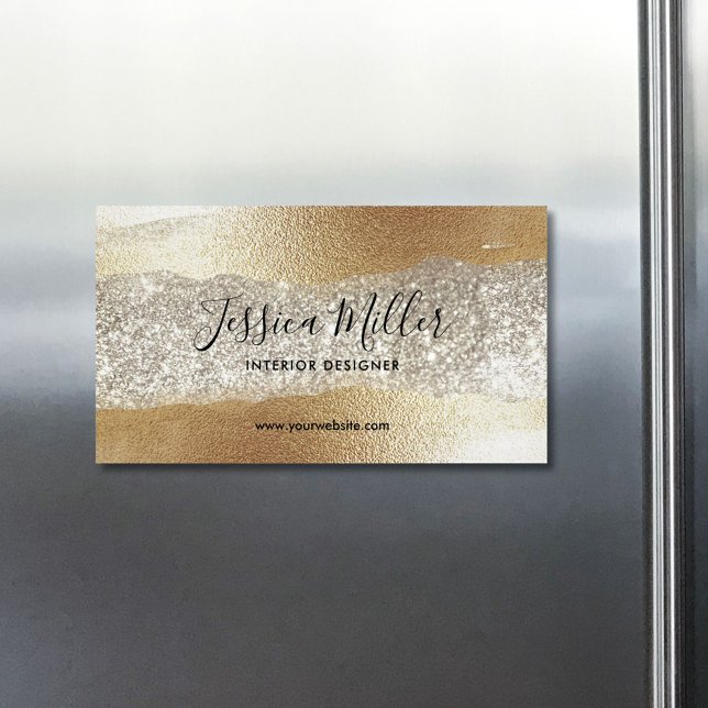 Modern Guld Diamond Glitter Faux Foil Luxury Glam Magnetiska Visitkort (In situ)