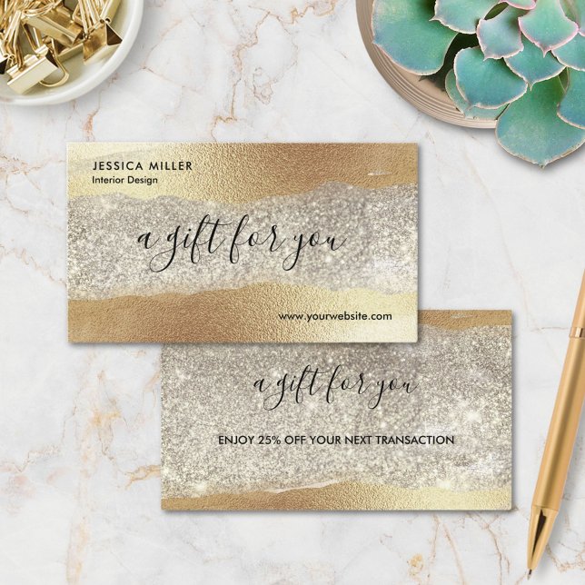 Modern Guld Diamond Glitter Faux Foil Luxury glam Rabattkort (In situ)