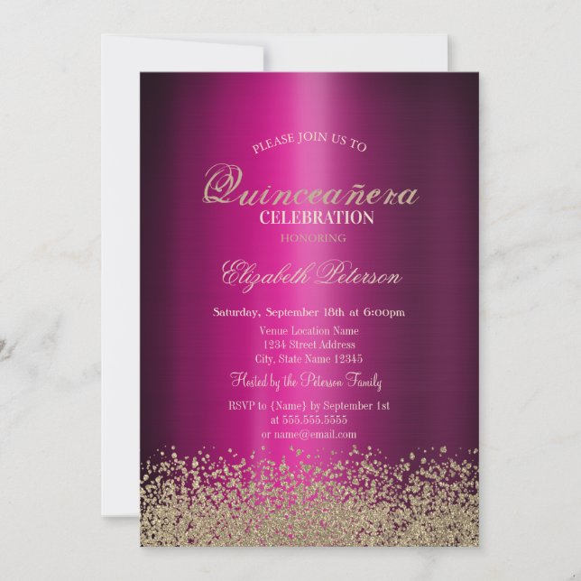 Modern Guld Diamonds Violet Metallic Quinceañera Inbjudningar (Framsida)