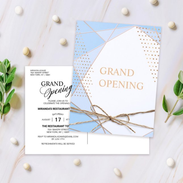 Modern Guld Dots Rustic Ribbon Grand Open Inbjudan Vykort (Skapare uppladdad)