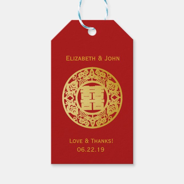 Modern Guld Dubbla Happity Bröllop nr.3 Presentetikett (Framsidan)