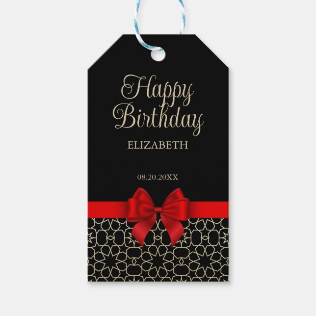 Modern Guld Egyptisk Geometrisk Röd Slinga Glad Fö Presentetikett (Framsidan)